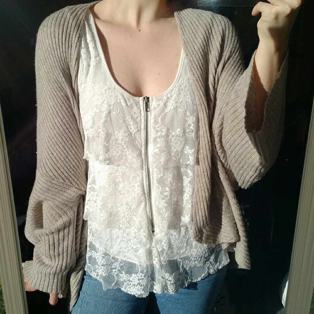Zara Knit Oversized Slouchy Cardigan in Beige